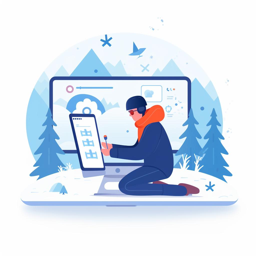 A person using a search engine on their computer to find ski deals.