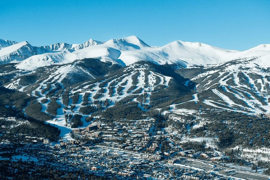 Majestic Colorado mountains covered in snow with ski trails