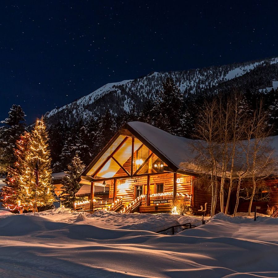 Snowy Colorado lodge during winter season