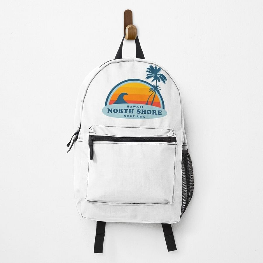 Backpack on a Hawaiian beach at sunset